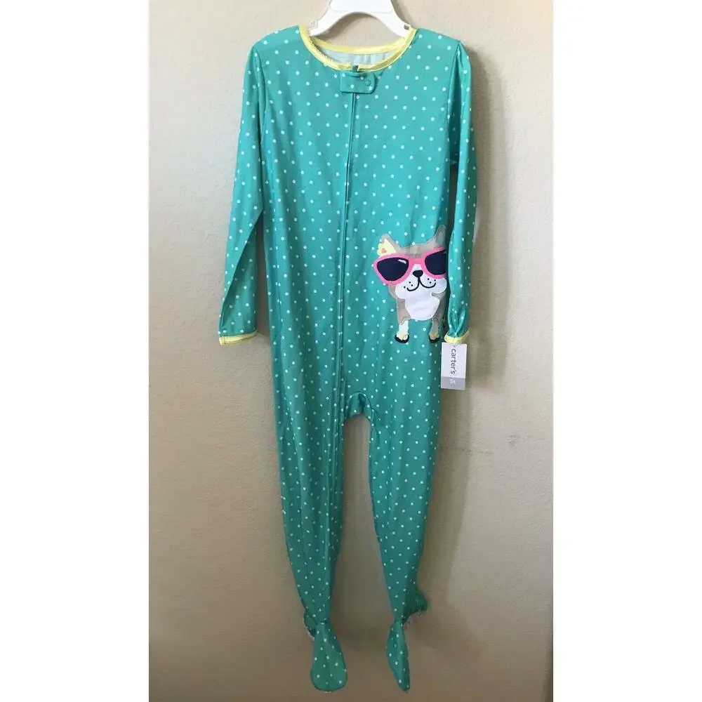 Carter's Polka Dot Dog 1 Piece Footed Zip Up Long Sleeve Pajamas Sleeper Size 5T